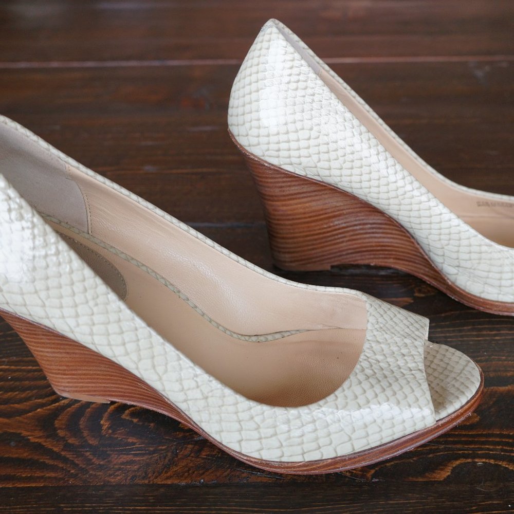 Cole Haan Leather Patent Open Toe Wedge Snake